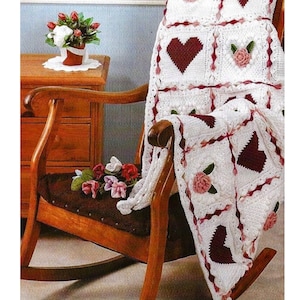 Crochet Valentines Pattern Hearts and Flowers Afghan PDF Instant Digital Download Valentines Day Throw Blanket 48&quot; x 70&quot; Holiday Decor