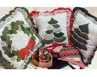 Vintage Sewing Pattern Patchwork Quilted Pillows Set of 3 Christmas Tree and Wreath PDF Instant Digital Download Holiday Home Decor