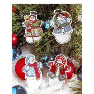 Cross Stitch Pattern Snowman Ornaments Set of 4 Amigurumi Smiling Snowman Christmas Ornaments PDF Instant Digital Download Holiday Decor