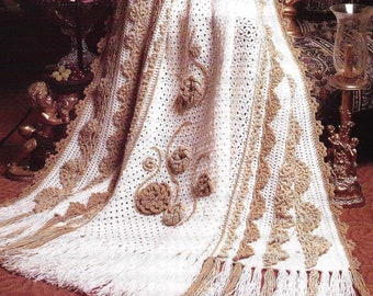 Vintage Crochet Pattern Antique Lacy Ecru and Beige Victorian Afghan PDF Instant Digital Download Elegant Coverlet Throw Blanket Home Decor