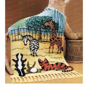 Vintage motif au crochet Madagascar couverture afghane Queues 3D PDF Téléchargement numérique instantané Couverture animal au point de croix Décoration de chambre d'enfant de la jungle