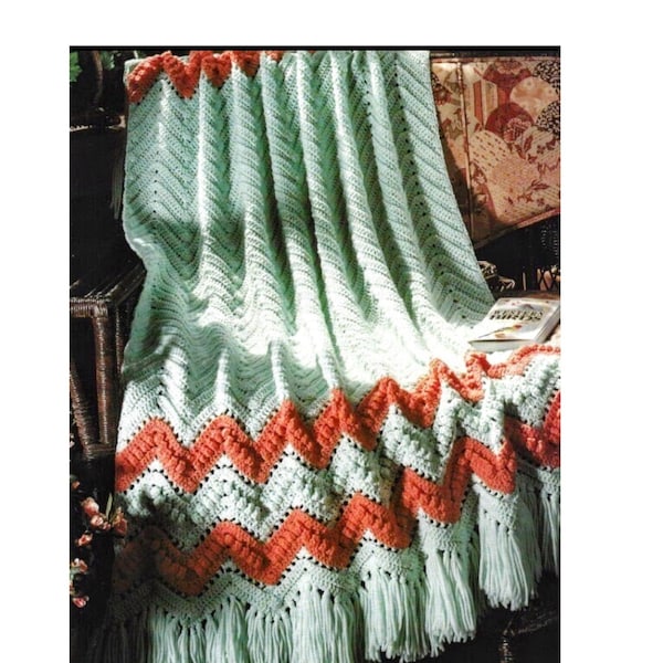 Vintage Crochet Pattern Southwestern Ripple Afghan PDF Instant Digital Download Zig Zag Chevron Design Throw Blanket Home Decor