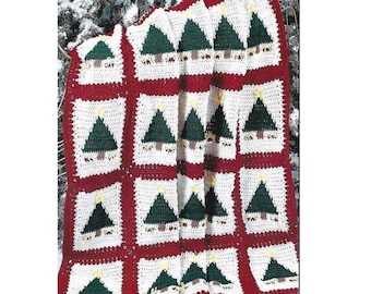Vintage Crochet Pattern Christmas Pine Tree Afghan PDF Instant Digital Download Granny Square Holiday Throw Blanket Winter Home Decor