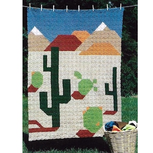 Vintage Crochet Pattern Granny Square Desert Sunset Picture Afghan PDF Instant Digital Download Patchwork Cactus Blanket Southwestern Decor