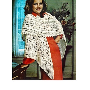 Vintage Crochet Pattern Boho Shawl Wrap with Scalloped Edging PDF Instant Digital Download Openwork Crocheted Wrap XL 84&quot; x 42&quot;