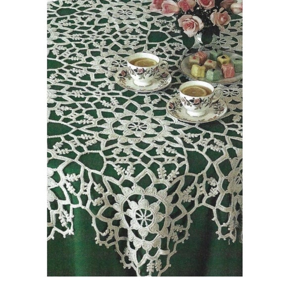 Vintage Crochet Pattern Irish Heirloom Motif Tablecloth PDF Instant Digital Download Lacy Round Table Cover 56" Diameter Home Decor