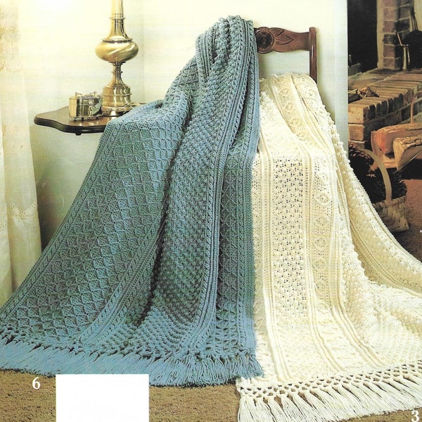 Vintage Crochet Pattern Aran Fisherman Afghan Set of 2 PDF Instant Digital Download Fair Isle Throw Blanket Home Decor