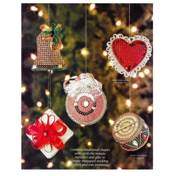 Plastic Canvas Pattern Mini Christmas Glitter Ornaments Set of 5 Vintage Gift Tags Fridge Magnets Holiday Decor PDF Instant Digital Download