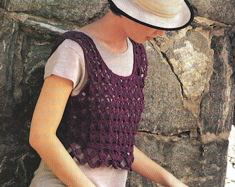 Vintage Crochet Crop Top Pattern: Lacy Openwork Summer Vest (PDF Download)