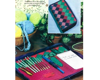 Vintage Crochet Hook Case Pattern Holds 24 Crochet Hooks PDF Instant Digital Download Crochet Caddy Organizer Bag Zip Closed Scissors Holder