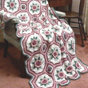 Vintage Crochet Pattern Victorian Rose Medallion Afghan PDF Instant Digital Download Flower Garden Granny Square Throw Blanket Home Decor