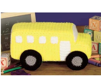 Vintage Crochet Pattern School Bus Kids Toy Pillow Teachers Gift PDF Instant Digital Download Christmas Present Idea 11" Long