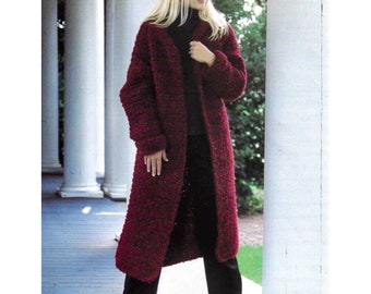 Vintage Crochet Pattern Womens Oversized Long Cardigan Jacket PDF Instant Digital Download Knee Long Duster Sweater Coat