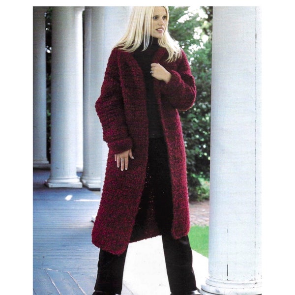 Vintage Crochet Pattern Womens Oversized Long Cardigan Jacket PDF Instant Digital Download Knee Long Duster Sweater Coat