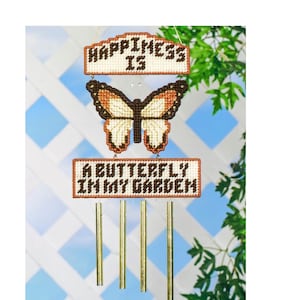 Plastic Canvas Pattern Butterfly Wind Chimes PDF Instant Digital Download Zen Garden Indoor Outdoor Chime Window Porch Decor Yard Art