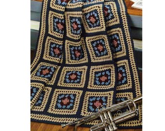 Modello vintage all'uncinetto, coperta patchwork in stile Grandma Square, PDF, download digitale immediato, elegante coperta decorativa per la casa