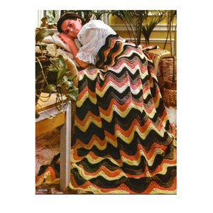 Vintage Knitting Pattern Ripple Afghan Blanket PDF Instant Digital Download Retro Chevron Striped Throw Blanket Home Decor