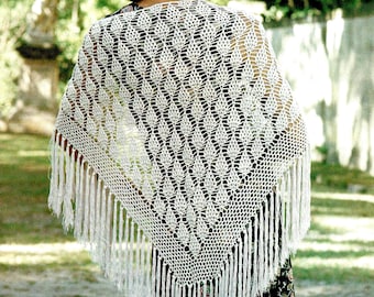 Vintage Crochet Pattern Lacy Triangle Shawl Wrap Fringe Trim PDF ...