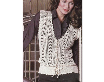 Vintage Crochet Vest Waistcoat Pattern Lacy Cardigan Sweater Vest Lacy Sleeveless Top Beach Swimsuit Cover Up PDF Instant Digital Download
