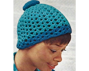 Vintage Crochet Pattern Turquoise Mesh Cloche Hat PDF Instant Digital Download Openwork Skull Cap Open Weave Juliet Hat