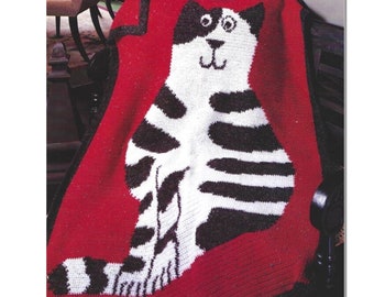 Vintage Häkeldecke mit lächelnder Katze Afghane Striped Kitty Häkeldecke (PDF Download)