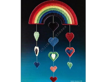 Plastic Canvas Pattern Rainbow Hearts Mobile PDF Instant Digital Download Nursery Decor Baby Shower Gift Rainbow Bridge Gift