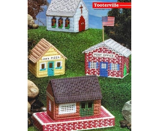 Plastic Canvas Pattern Downtown Village Train Station Pizza Parlor Post Office and Church Set 4 PDF Instant Digital Download Toy Cars Play
