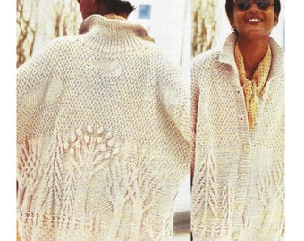 Vintage Knitting Pattern Enchanted Forest Oversized Cardigan Sweater PDF Instant Digital Download Casual Classic Cable Knit Roomy Jacket