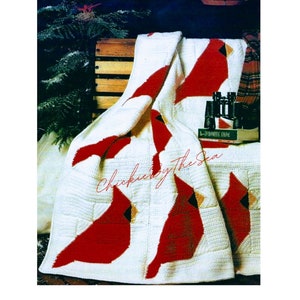 Couette vintage au crochet, motif afghan, patchwork, couverture cardinal de Noël au format PDF, téléchargement numérique instantané, jeté de vacances, décoration d'intérieur