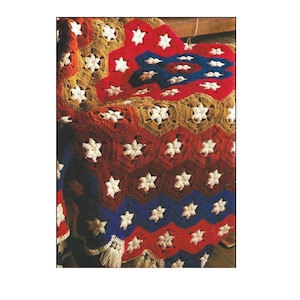 Vintage Crochet Pattern Hexagon Granny Motif 4th of July Afghan PDF Instant Digital Download Patriotic Fireworks Country Throw Blanket