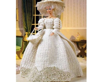 Vintage Crochet Pattern Barbie Doll Turn of the Century Victorian Wedding Gown Dress Matching Hat and Basket PDF Instant Digital Download