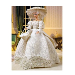 Vintage Crochet Pattern Barbie Doll Turn of the Century Victorian Wedding Gown Dress Matching Hat and Basket PDF Instant Digital Download