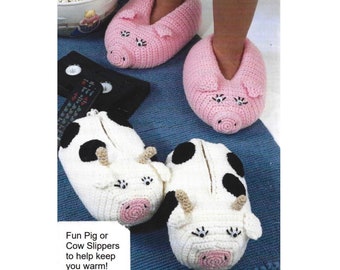 Crochet Pattern: Barnyard Animal Slippers - Pig & Cow House Shoes (PDF Instant Digital Download)