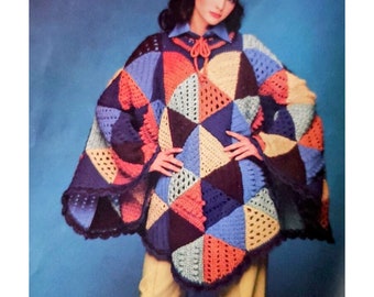 Vintage Crochet Pattern Poncho Sampler Sweater PDF Instant Digital Download Pullover Sweater Cape Triangle Scalloped Edging Boho Jacket