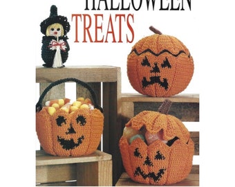 Vintage haakpatroon Halloween pompoen mand feestartikelen en heks kleine haak pdf instant digitale download miniatuur vakantiedecor