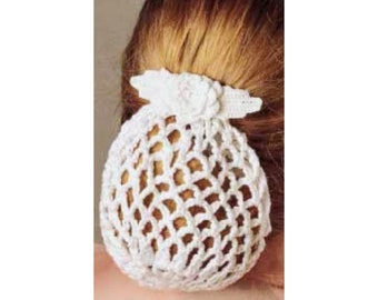 Vintage Crochet Pattern Rose Flower Bun Snood for Ponytail or Buns Retro Hair Net Roses Hair Decor PDF Instant Digital Download
