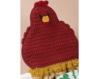 Vintage Crochet Pattern Spring Chicken Towel Topper Amigurumi Farm Animal PDF Instant Digital Download Retro Farmhouse Kitchen Decor
