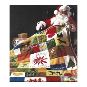 Vintage Knitting Pattern Christmas Patchwork Afghan PDF Instant Digital Download Reindeer Gingerbread Man Throw Blanket Holiday Home Decor