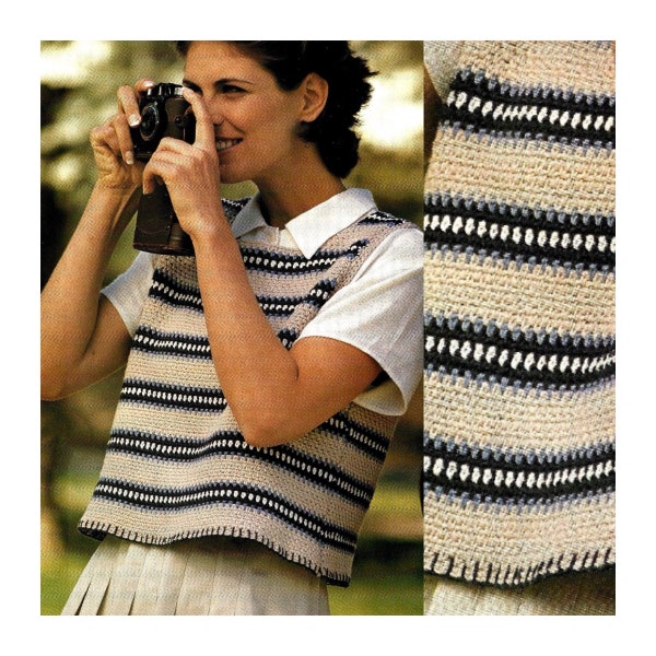 Vintage Crochet Pattern Earthenware Crop Top PDF Instant Digital Download Womens Waistcoat Cropped Vest Tank Top