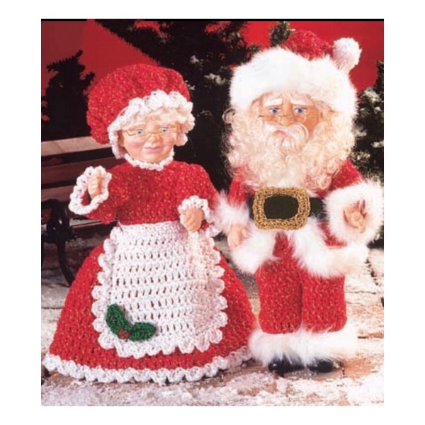 Vintage Christmas Crochet Pattern Santa and Mrs Claus Doll Outfits 14" Tall PDF Instant Digital Download Holiday Home Decor