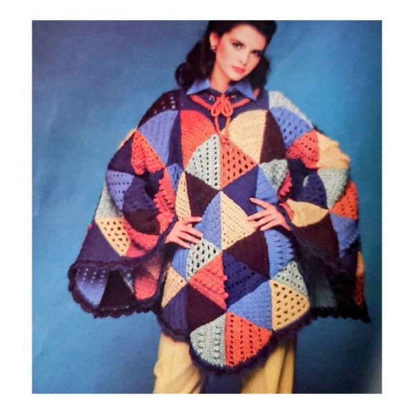 Vintage Crochet Pattern Poncho Sampler Sweater PDF Instant Digital Download Pullover Sweater Cape Triangle Scalloped Edging Boho Jacket