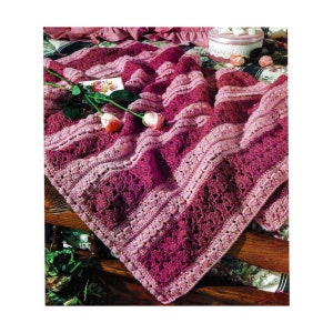 Mile a Minute Crochet Pattern Rosy Ribbons Afghan Blanket PDF Instant Digital Download Shell Stitch Crocheted Blanket Coverlet Home Decor