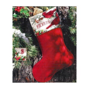 Cross Stitch Stocking Pattern Vintage Christmas Cardinals PDF Instant Digital Download Red Cardinal Ornament Pillow Holiday Decor