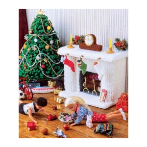 Vintage Crochet Pattern Christmas Corner Fireplace Christmas Tree Stockings Clock Candles PDF Instant Digital Download Barbie Doll Furniture