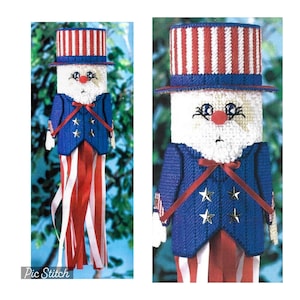 Plastic Canvas Pattern 4th of July Wind Sock PDF Instant Digital Download Uncle Sam Patriotic Decor American Flag Windsock Outdoor Decor