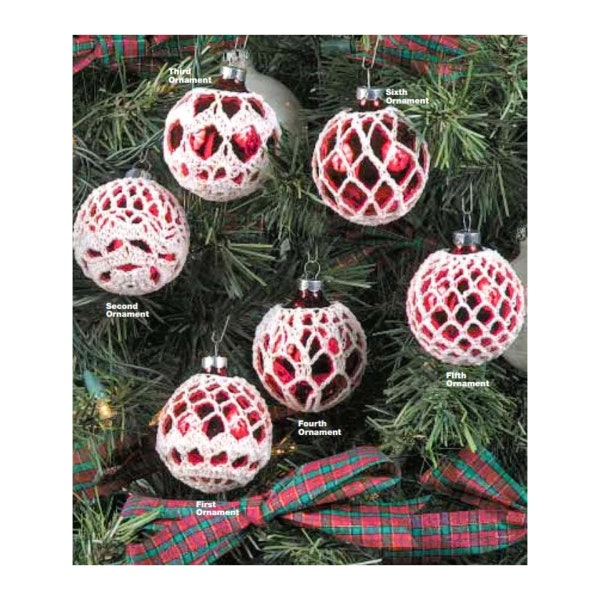 Vintage Crochet Christmas Ball Covers Pattern Retro Lacy Christmas Balls Holiday Ornament Covers PDF Instant Digital Download 6 Designs