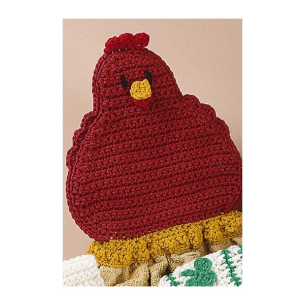 Vintage Crochet Pattern Spring Chicken Towel Topper Amigurumi Farm Animal PDF Instant Digital Download Retro Farmhouse Kitchen Decor