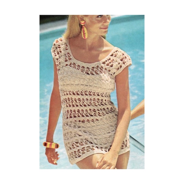 Vintage Crochet Pattern Lacy Swimsuit Cover Up PDF Instant Download Retro Mermaid Cage Bikini Coverup Tunic Top Mini Skirt Beach Dress