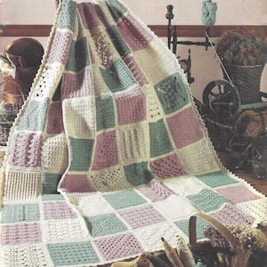 Heirloom Afghan Crochet Pattern Made From 63 Easy Stitch Squares PDF Instant Digital Download Scrap Yarn Sampler Throw Blanket Home Decor