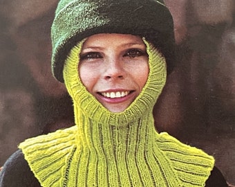 Vintage Knitting Pattern Balaclava Ski Hat and Beanie PDF Instant Digital Download Knitted Pullover Winter Ski Mask Helmet Cap